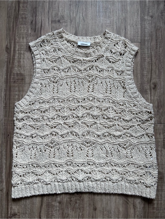 Minimum Tops - Cotton Cream Crochet Sleeveless Sweater Vest tank summer boho natural earthy